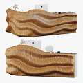 Modern Wooden Reception Desk With Wavy Design Curved Surface And Natural Texture