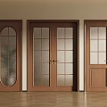 Wooden Double Doors With Arched Frosted And Grid Glass Panels For Interior Design