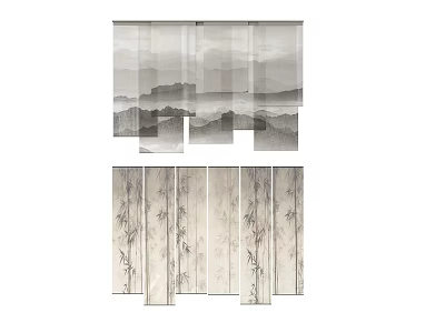New Chinese Curtain Roller Curtain Door Curtain 3d model