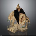 Wooden Pavilion Design With Tiled Roof Pagoda Top Columns Railing And Hanging Plants
