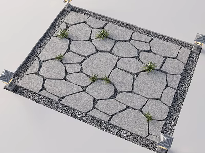 Garden Stone Stepping Path With Irregular Gray Slabs Gravel And Small Green Plants 3d model