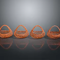 Four Orange Woven Storage Baskets With Reflections On Grey Background 3d model