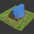 Wooden Logs With Stone Slab Covered On Green Grass Surface