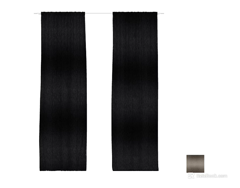 Black Double Panel Curtains With Matching Color Swatch For Home Use 3d model 