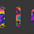 Colorful Skateboards With Vibrant Patterns And Yellow Blue Pink Wheels