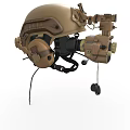 Tactical Military Helmet With Night Vision Device And Communication Headset 3d model