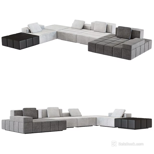 Modern Modular Sectional Sofa With Gray Black Seats And Comfortable Cushions 3d model