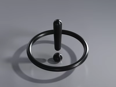 Black Ring With Central Exclamation Mark Shape And Bottom Small Ball On Gray Background 3d model