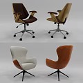 Modern Office Chairs Brown and Light Colored with Wooden Armrests Adjustable Wheels Base Design