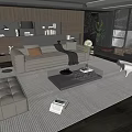 Modern Living Room Beige Sofa With Glass Coffee Table Set White Chair And Green Plant