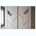 Modern Geometric Patterned Bedroom Accent Wall With Golden Lines And Glass Inserts 3d model