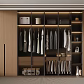 Modern Wardrobe Interior With Hanging Clothes Storage Boxes Shelves And Shoes