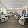 Modern Public Office Space With Spacious Workstations Computers Ergonomic Chairs And Natural Light 3d model