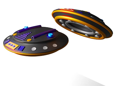 Futuristic Flying Saucers With Black Yellow Purple Design Blue Buttons And Circular Gray Details 3d model
