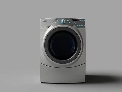 Modern Silver Front Loading Washing Machine With Digital Control Panel And Circular Door 3d model