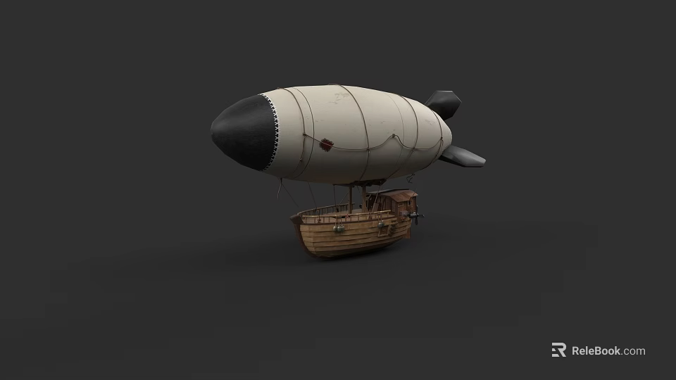 Vintage Airship With Wooden Boat Hull And Canvas Envelope Design 3d model 