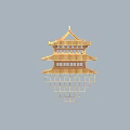 Traditional Chinese Wooden Garden Ornament with Three tiered Roof and Decorative Design Elements