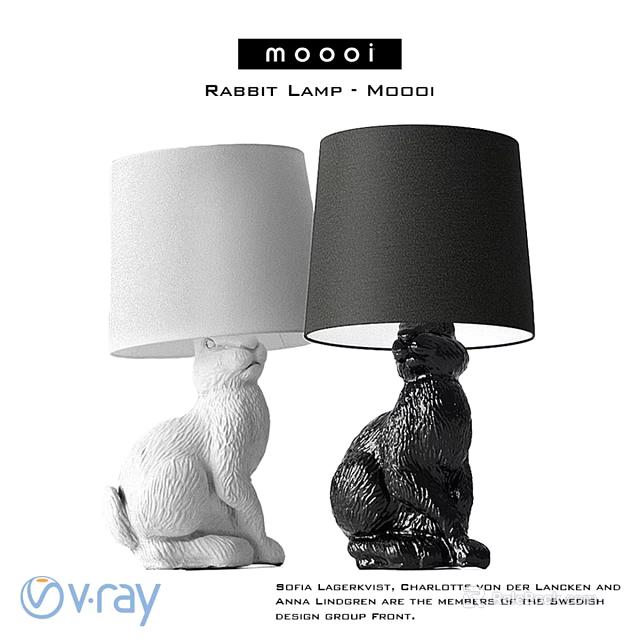 White and Black Rabbit Lamp With Rabbit Shaped Base And Cylindrical Shade 3d model 
