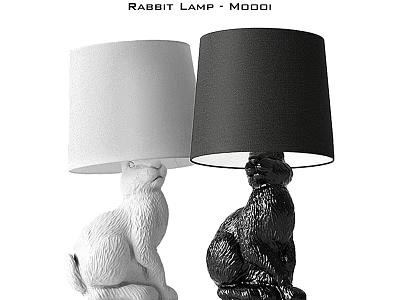 White and Black Rabbit Lamp With Rabbit Shaped Base And Cylindrical Shade 3d model