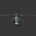 Detailed Green And Blue Helicopter Model With Rotors On Gray Background