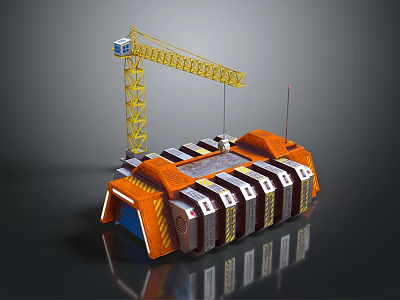 Colorful Cartoon Construction Site Scene With Yellow Crane And Orange Building Structure Elements 3d model