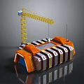 Colorful Cartoon Construction Site Scene With Yellow Crane And Orange Building Structure Elements