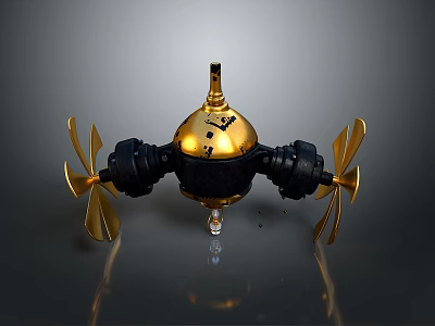 Gold And Black Underwater Exploration Robot With Spherical Design And Four Propellers 3d model