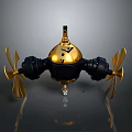 Gold And Black Underwater Exploration Robot With Spherical Design And Four Propellers