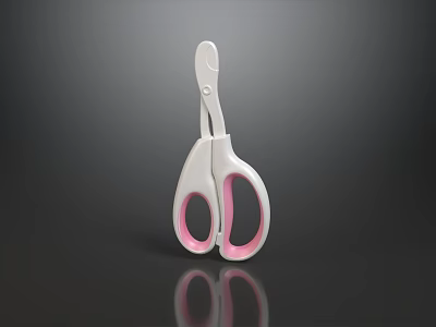 Pink and White Scissors with Pink Handles and White Blades on Black Background with Reflection 3d model