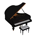 Black Grand Piano With Open Lid White Keys And Matching Stool As Musical Instrument