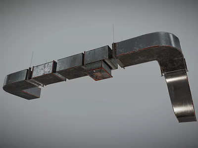 Industrial Metal Ventilation Ducts With Connected Rectangular Segments And Curved Bends 3d model