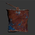 Industrial Equipment Metal Bucket With Red And Blue Rustic Textured Surface And Handle