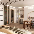 Modern Hotel Guest Room Featuring Comfortable Bed Climbing Wall Cozy Chairs And Wooden Flooring