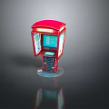 Red Telephone Booth Model With TELEPHONE Sign Windows And Transparent Base 3d model