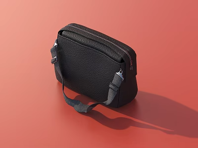 Black Leather Crossbody Shoulder Bag with Adjustable Strap and Zipper Closure 3d model