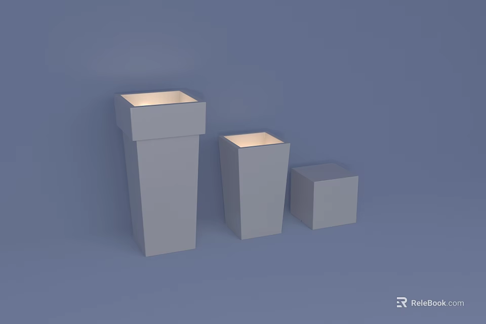 Three Modern Gray Rectangular Table Lamps Illuminated on Blue Background 3d model 