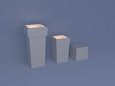 Three Modern Gray Rectangular Table Lamps Illuminated on Blue Background 3d model