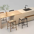Modern Bar Counter Design With Wooden Countertop Stools Sink And Decorative Plant
