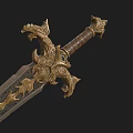 Ornate Decorative Sword Featuring Intricate Carvings Golden Hilt And Detailed Blade Design