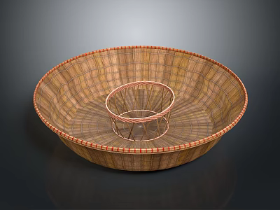 Handwoven Bamboo Storage Basket With Circular Design And Inner Ring Structure 3d model