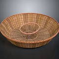 Handwoven Bamboo Storage Basket With Circular Design And Inner Ring Structure 3d model