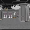 Elegant Bridal Shop Interior With Wedding Dresses White Display Stands Pink Backdrops And Chandelier