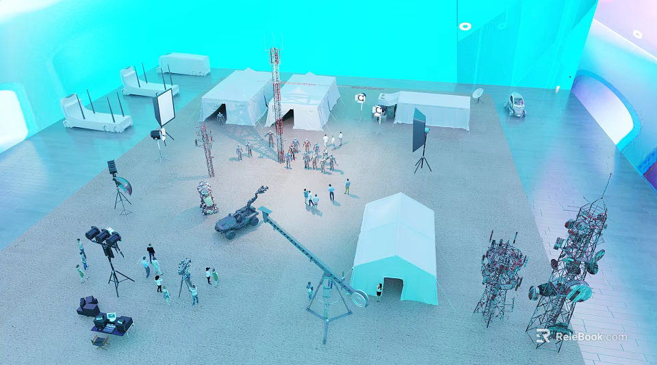 Military Sand Table Model With Tents Vehicles And Miniature Figures 3d model 