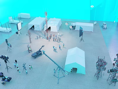 Military Sand Table Model With Tents Vehicles And Miniature Figures 3d model