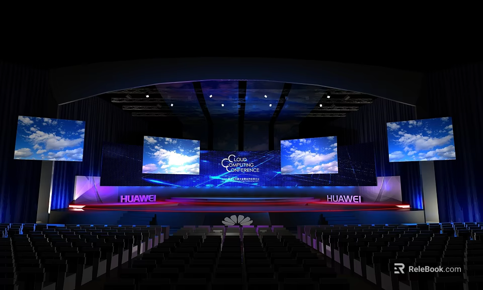 Huawei Conference Stage With Large Screens And Seats In Modern Auditorium 3d model 