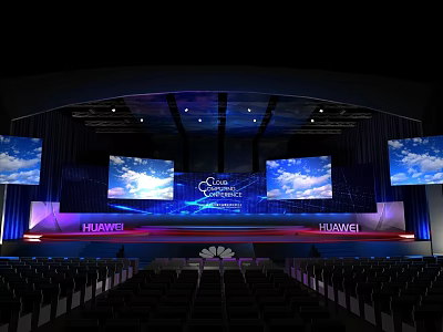 Huawei Conference Stage With Large Screens And Seats In Modern Auditorium 3d model