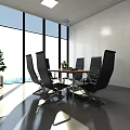 Bright Modern Conference Room Featuring Large Windows Potted Plant And Comfortable Chairs