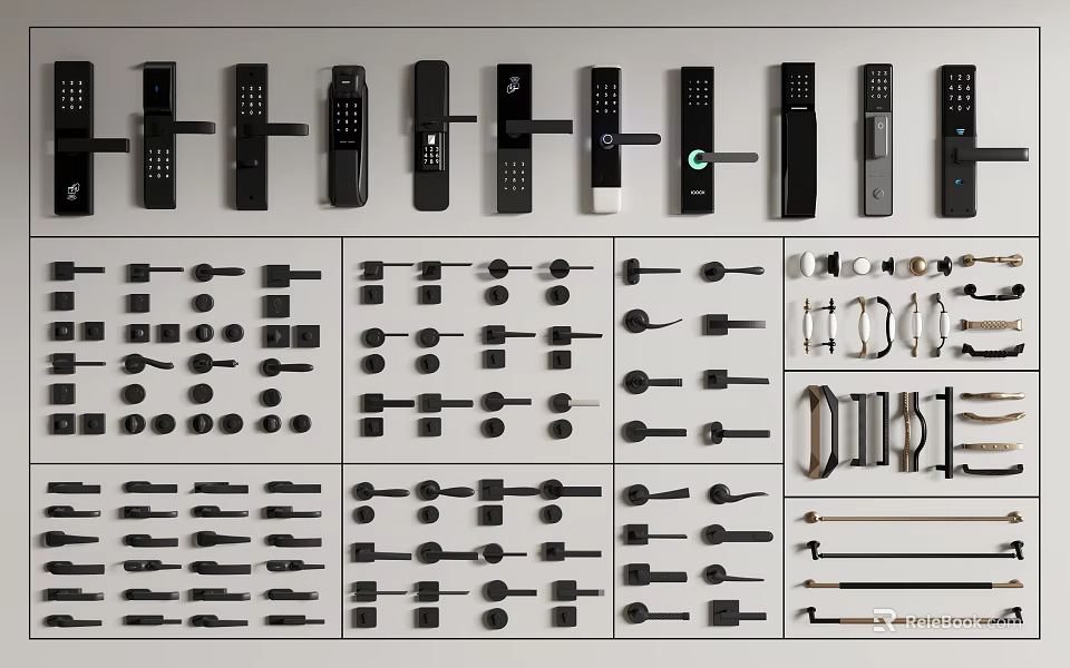 Various Door Handles With Different Designs Styles And Materials On 3d model 
