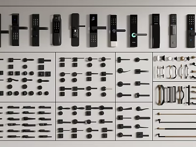 Various Door Handles With Different Designs Styles And Materials On 3d model