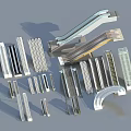 Elevator And Escalator Components Featuring Metal Handrails And Transparent Glass Doors